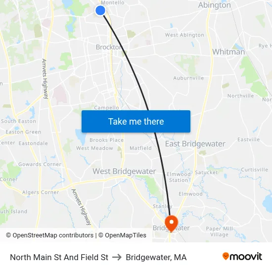 North Main St And Field St to Bridgewater, MA map