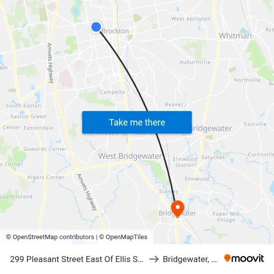 299 Pleasant Street East Of Ellis Street to Bridgewater, MA map