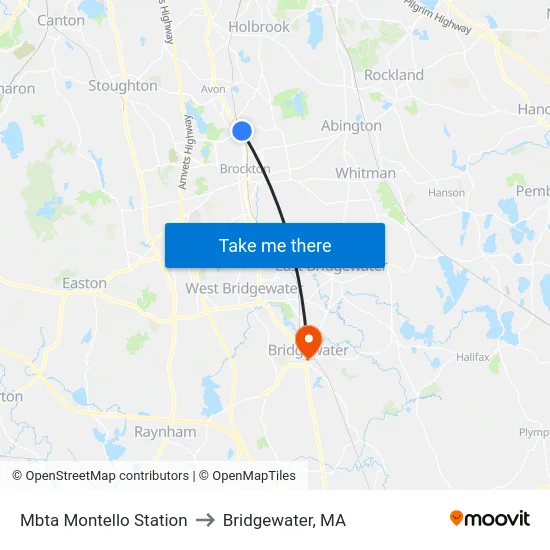 Mbta Montello Station to Bridgewater, MA map