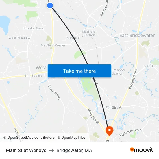 Main St at Wendys to Bridgewater, MA map