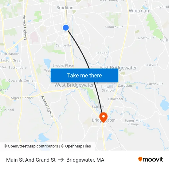 Main St And Grand St to Bridgewater, MA map