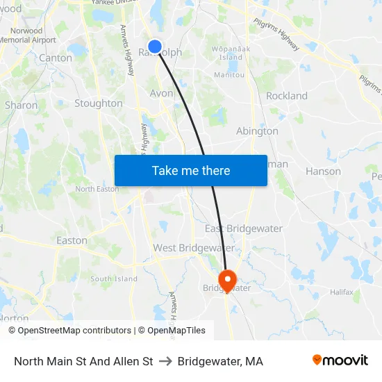 North Main St And Allen St to Bridgewater, MA map