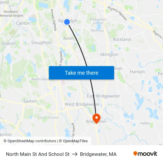 North Main St And School St to Bridgewater, MA map