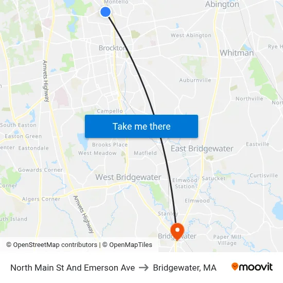 North Main St And Emerson Ave to Bridgewater, MA map