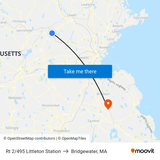 Rt 2/495 Littleton Station to Bridgewater, MA map