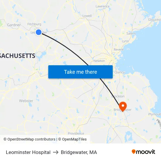 Leominster Hospital to Bridgewater, MA map