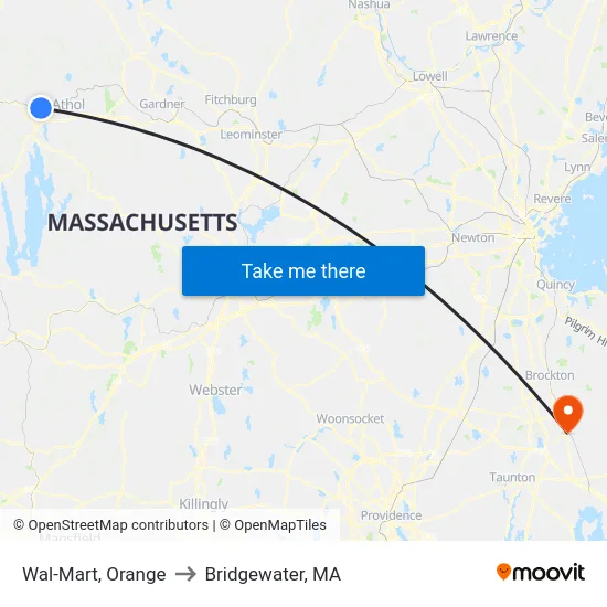 Wal-Mart, Orange to Bridgewater, MA map