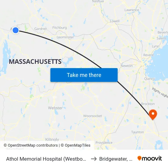 Athol Memorial Hospital (Westbound) to Bridgewater, MA map
