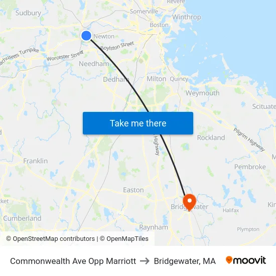 Commonwealth Ave Opp Marriott to Bridgewater, MA map