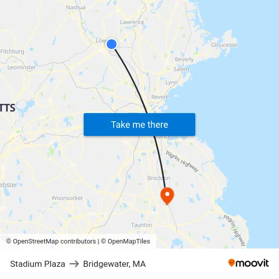 Stadium Plaza to Bridgewater, MA map