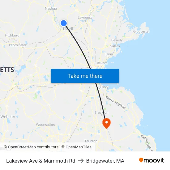 Lakeview Ave & Mammoth Rd to Bridgewater, MA map