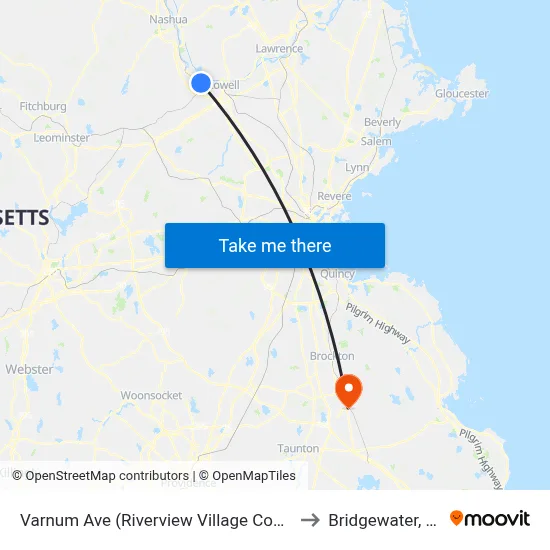 Varnum Ave (Riverview Village Condos) to Bridgewater, MA map