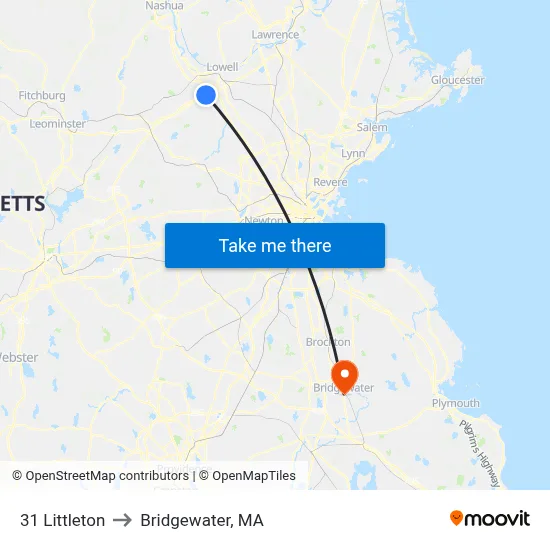 31 Littleton to Bridgewater, MA map