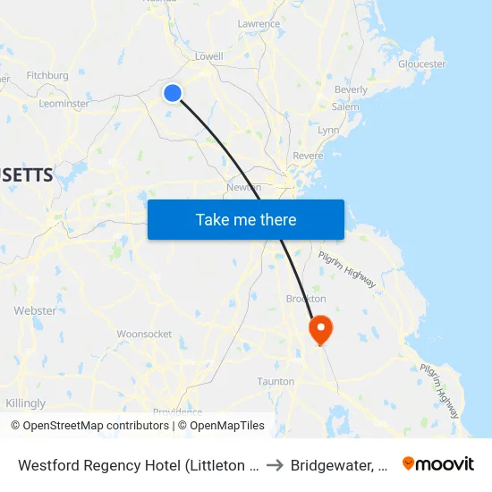 Westford Regency Hotel (Littleton Rd) to Bridgewater, MA map