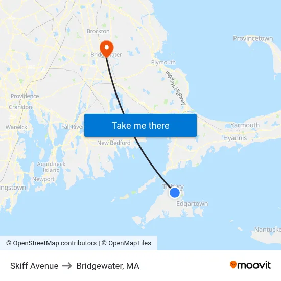 Skiff Avenue to Bridgewater, MA map