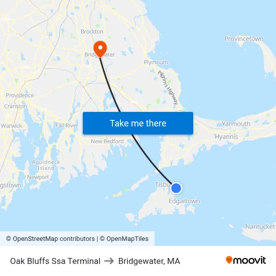 Oak Bluffs Ssa Terminal to Bridgewater, MA map