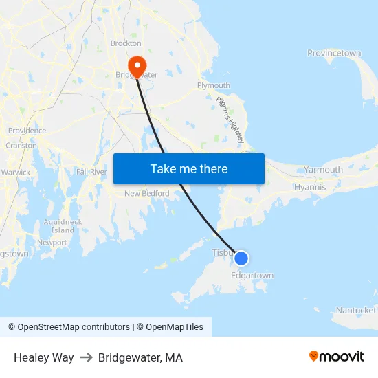 Healey Way to Bridgewater, MA map
