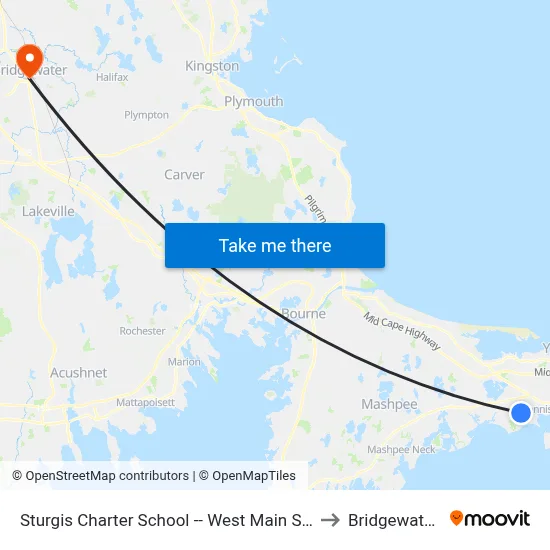 Sturgis Charter School -- West Main Street, Hyannis to Bridgewater, MA map