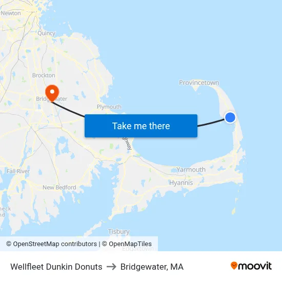 Wellfleet Dunkin Donuts to Bridgewater, MA map