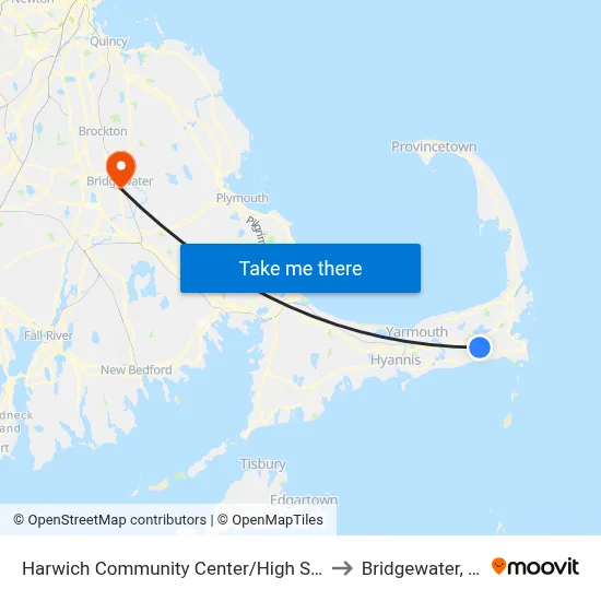 Harwich Community Center/High School to Bridgewater, MA map