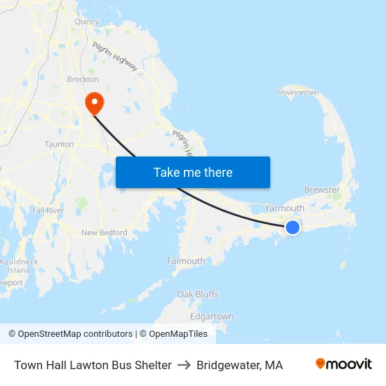 Town Hall Lawton Bus Shelter to Bridgewater, MA map