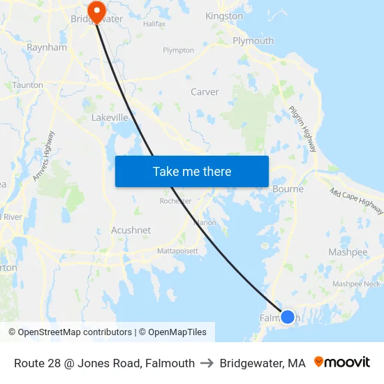 Route 28 @ Jones Road, Falmouth to Bridgewater, MA map