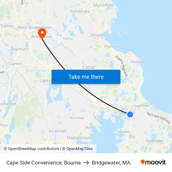 Cape Side Convenience, Bourne to Bridgewater, MA map