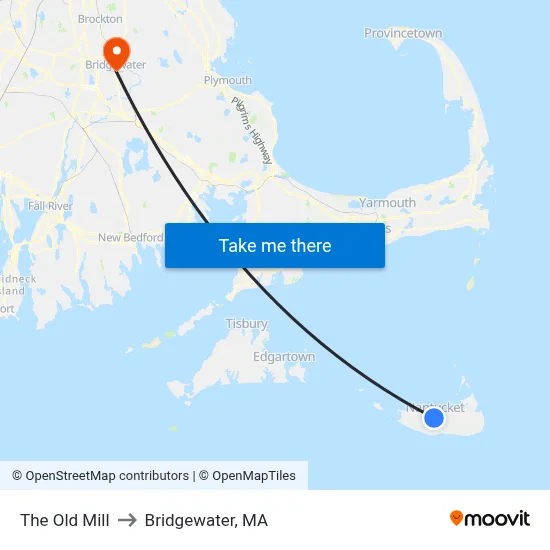 The Old Mill to Bridgewater, MA map