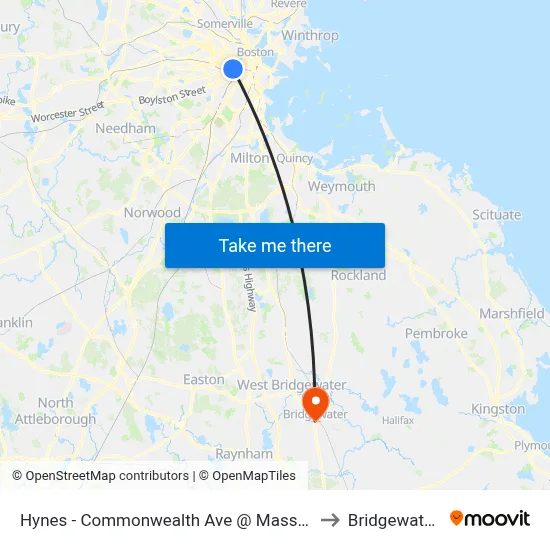 Hynes - Commonwealth Ave @ Massachusetts Ave to Bridgewater, MA map