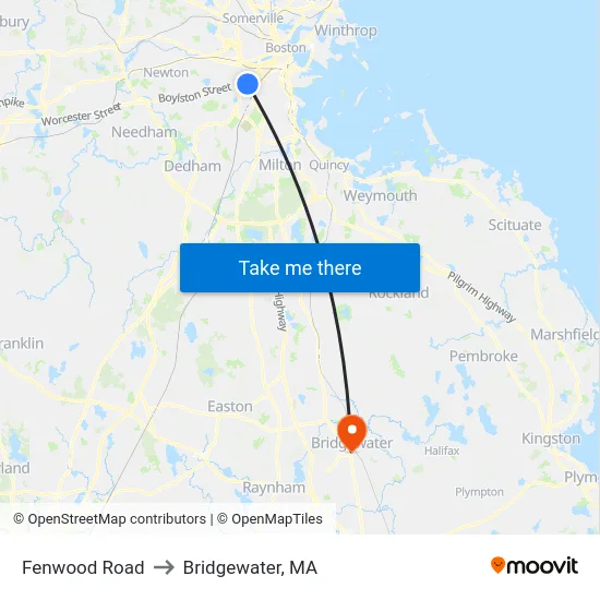 Fenwood Road to Bridgewater, MA map
