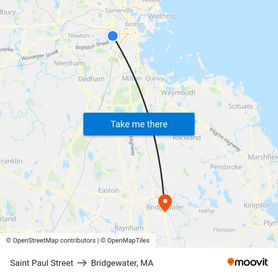 Saint Paul Street to Bridgewater, MA map
