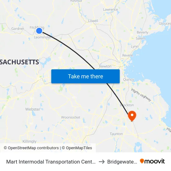 Mart Intermodal Transportation Center, Fitchburg to Bridgewater, MA map