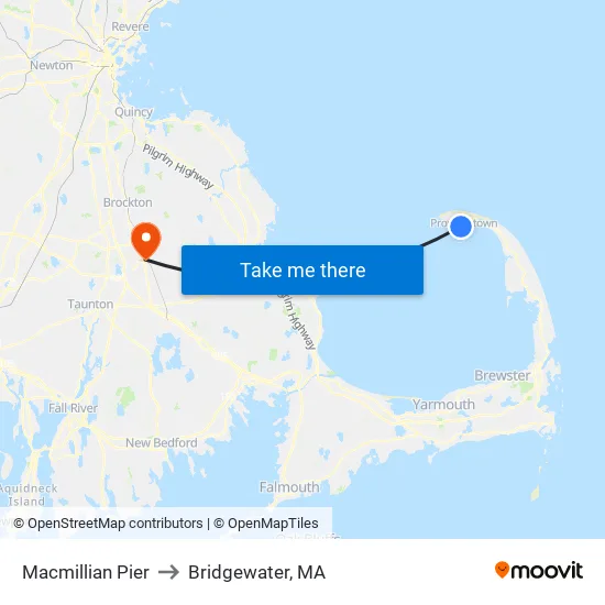 Macmillian Pier to Bridgewater, MA map
