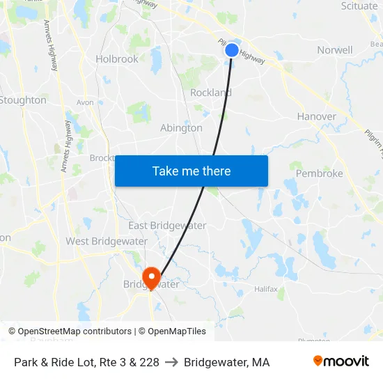 Park & Ride Lot, Rte 3 & 228 to Bridgewater, MA map