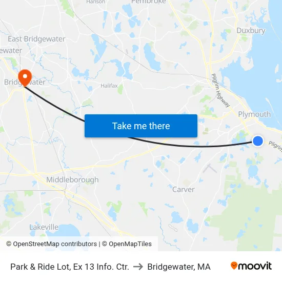 Park & Ride Lot, Ex 13 Info. Ctr. to Bridgewater, MA map