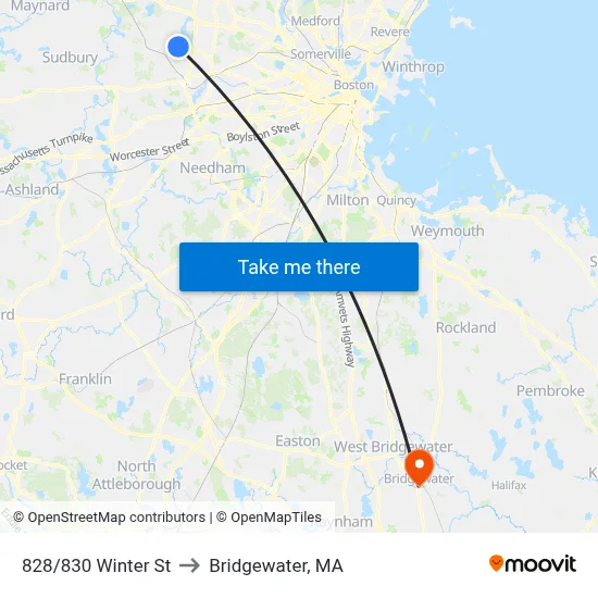 828/830 Winter St to Bridgewater, MA map