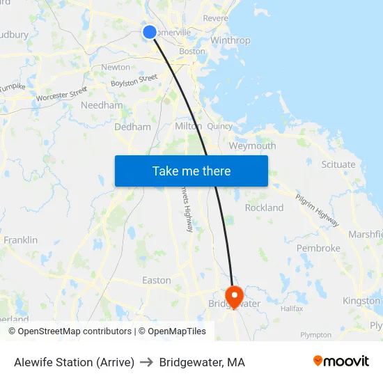 Alewife Station (Arrive) to Bridgewater, MA map