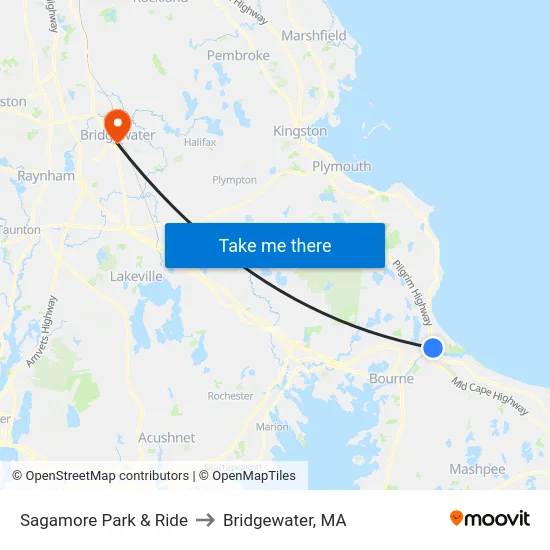 Sagamore Park & Ride to Bridgewater, MA map