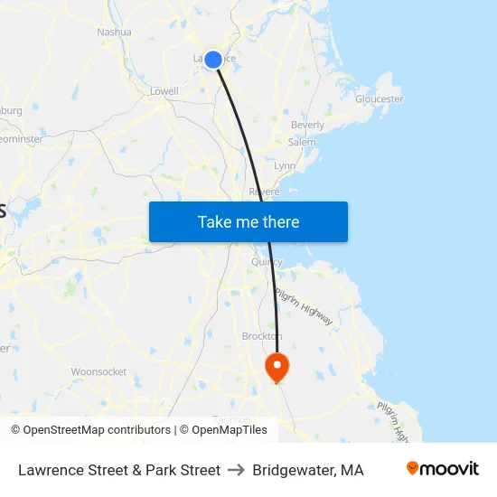 Lawrence Street & Park Street to Bridgewater, MA map