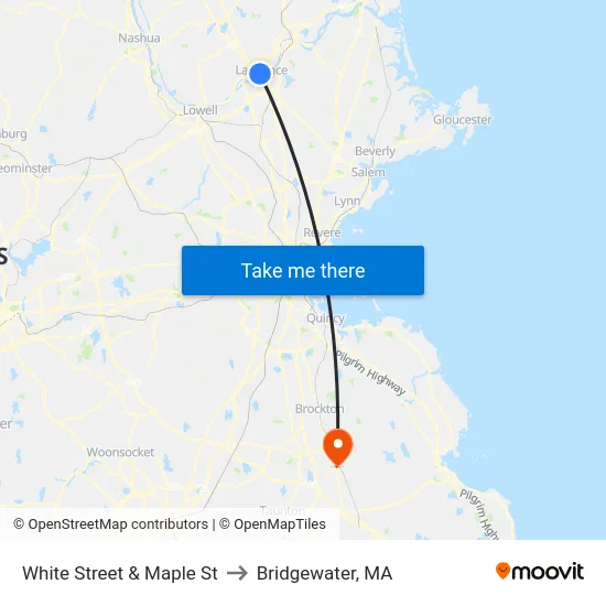White Street & Maple St to Bridgewater, MA map