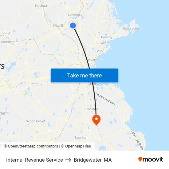 Internal Revenue Service to Bridgewater, MA map
