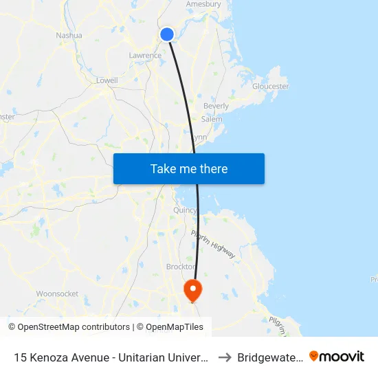 15 Kenoza Avenue - Unitarian Universalist Church to Bridgewater, MA map