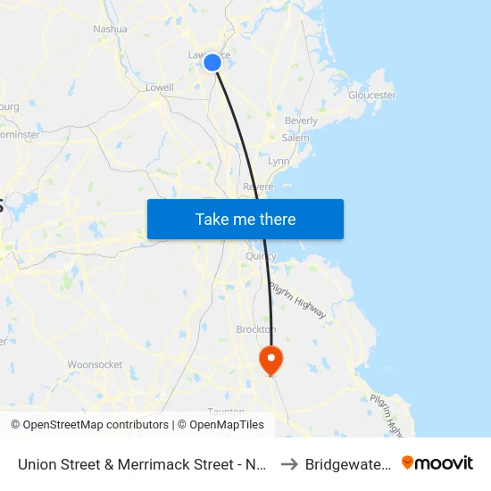 Union Street & Merrimack Street - New Balance to Bridgewater, MA map