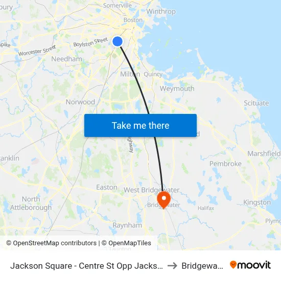 Jackson Square - Centre St Opp Jackson Square Busway to Bridgewater, MA map