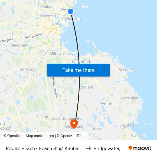 Revere Beach - Beach St @ Kimball Ave to Bridgewater, MA map