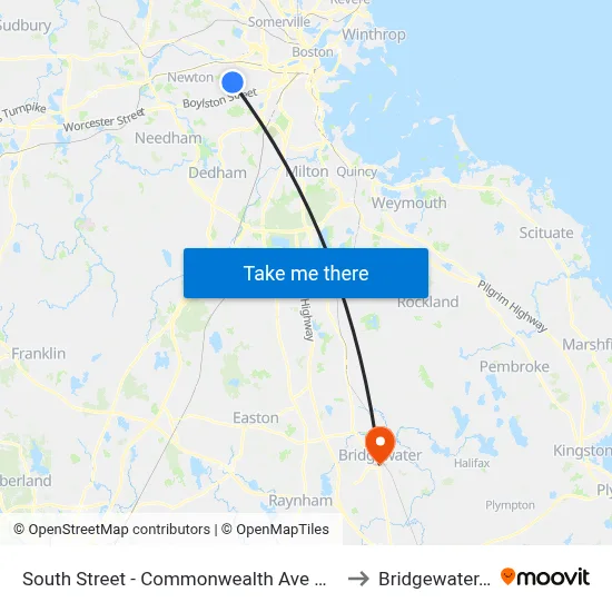South Street - Commonwealth Ave @ South St to Bridgewater, MA map