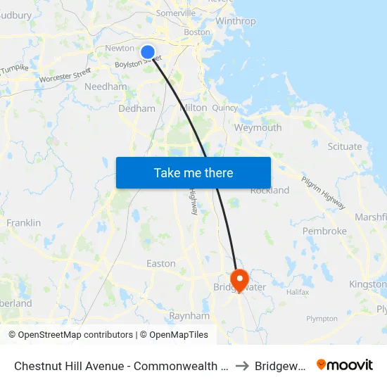 Chestnut Hill Avenue - Commonwealth Ave @ Chestnut Hill Ave to Bridgewater, MA map