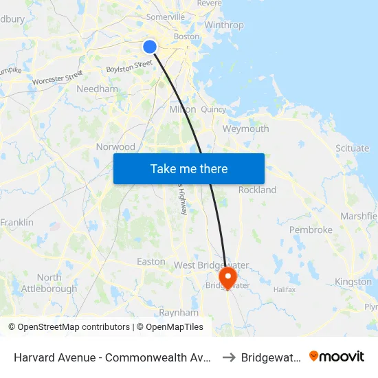 Harvard Avenue - Commonwealth Ave @ Harvard Ave to Bridgewater, MA map