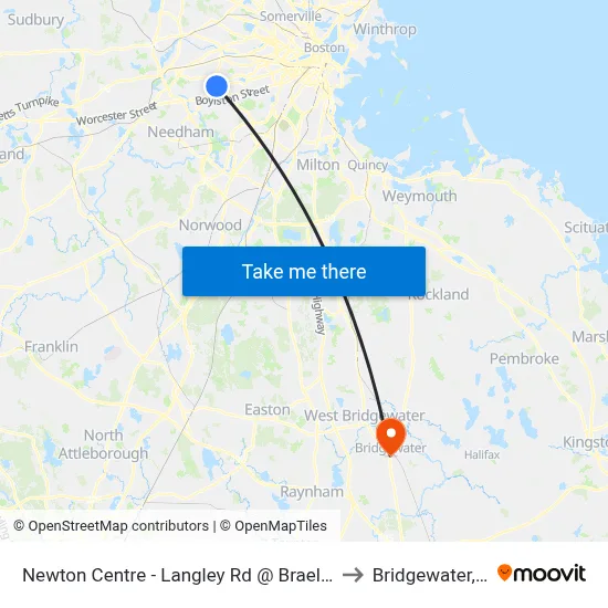 Newton Centre - Langley Rd @ Braeland Ave to Bridgewater, MA map