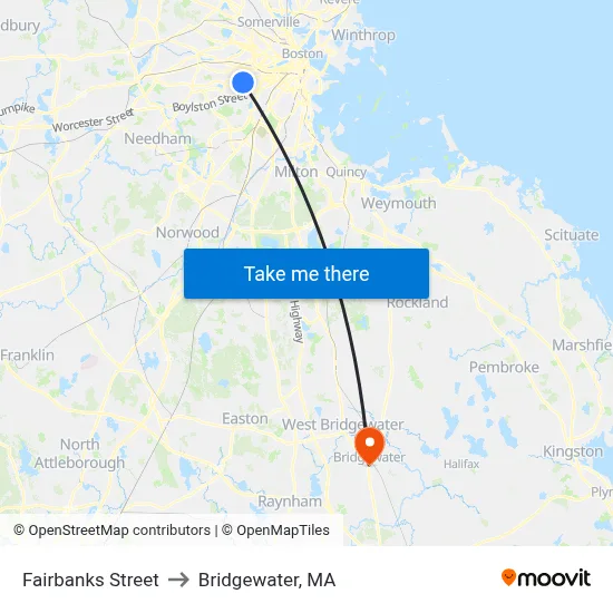 Fairbanks Street to Bridgewater, MA map